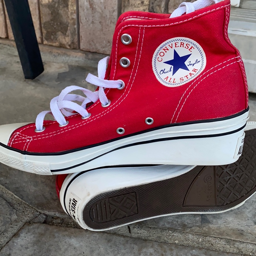 Converse red wedge shoes